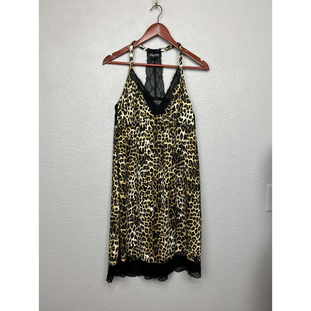 City Chic Size 16 Black and Tan Leopard Short Chemise Nightgown